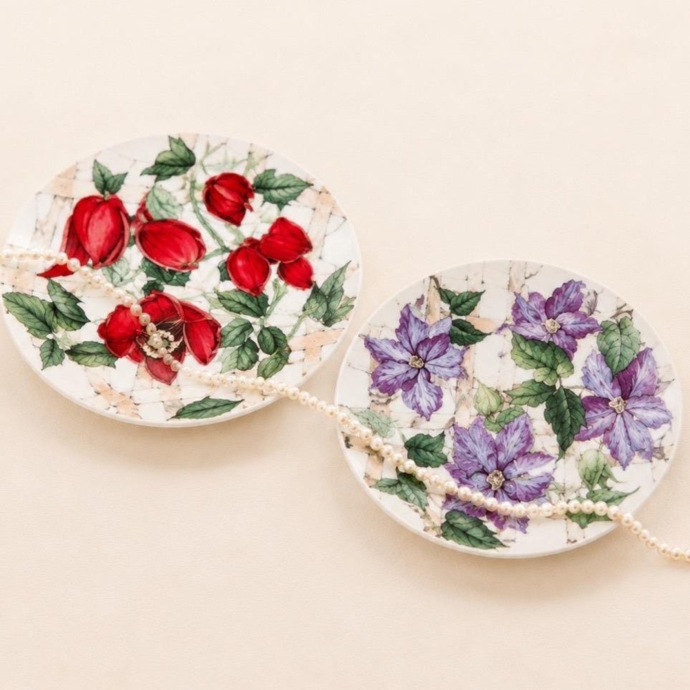 Royal Kendal England Bone China Decorative Plates Tulip & Clematis~ Set of 2